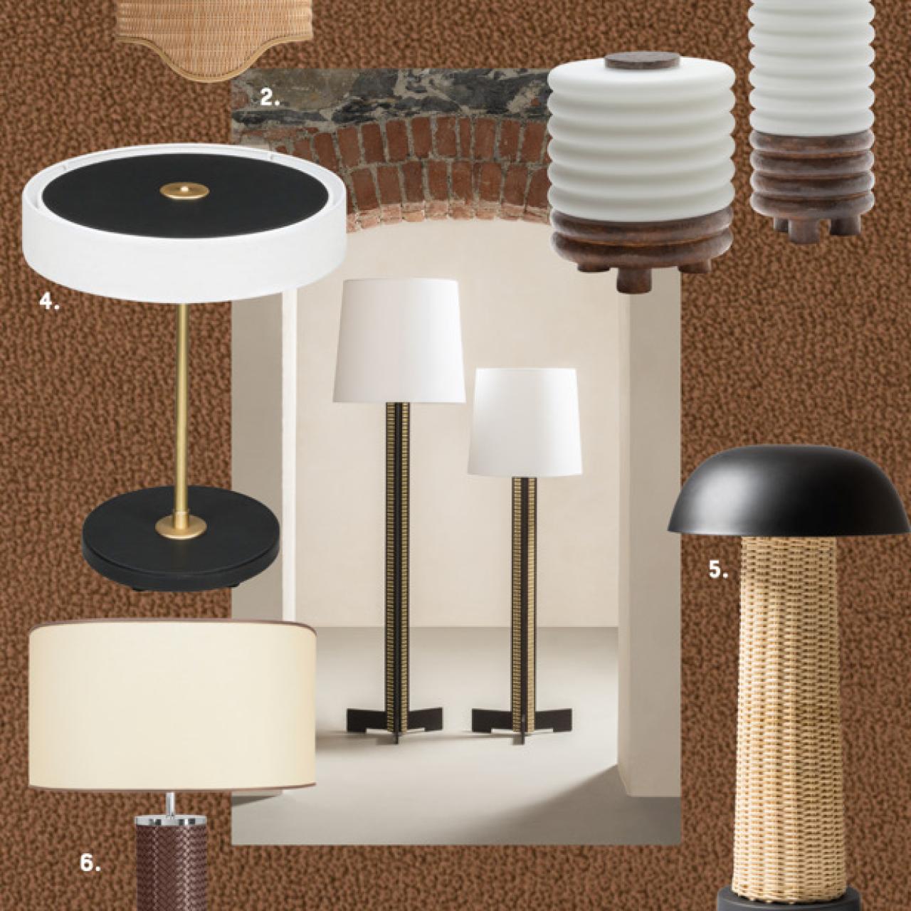 1. Giobagnara, Orion wall lamp | 2. Giobagnara x Stephane Parmentier, Rhapsody floor lamp  | 3. Giobagnara x Stephane Parmentier, Scala table lamp | 4. Giobagnara, Fly large table lamp | 5. Giobagnara x Stephane Parmentier, Duomo reading light| 6. Giobagnara, Flavia handwoven table lamp by Riviere