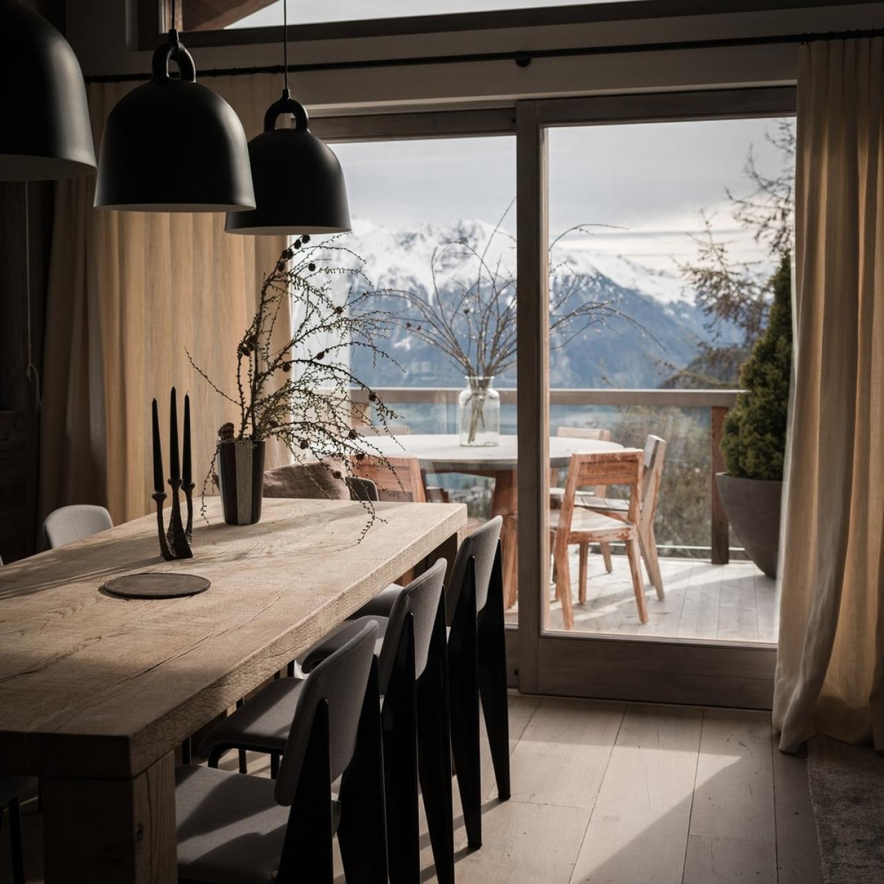 Projet Lodge, salle à manger, vue sur le massif du Mont Blanc