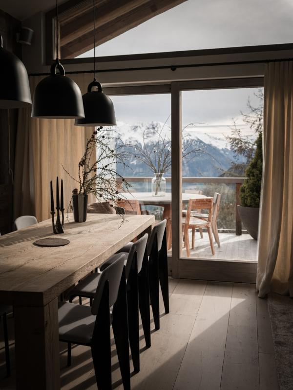 Projet Lodge, salle à manger, vue sur le massif du Mont Blanc